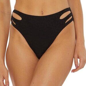 Trina Turk Joplin Cut Out High Waist Swim Bikini Bottom 4 Black Floral NWT